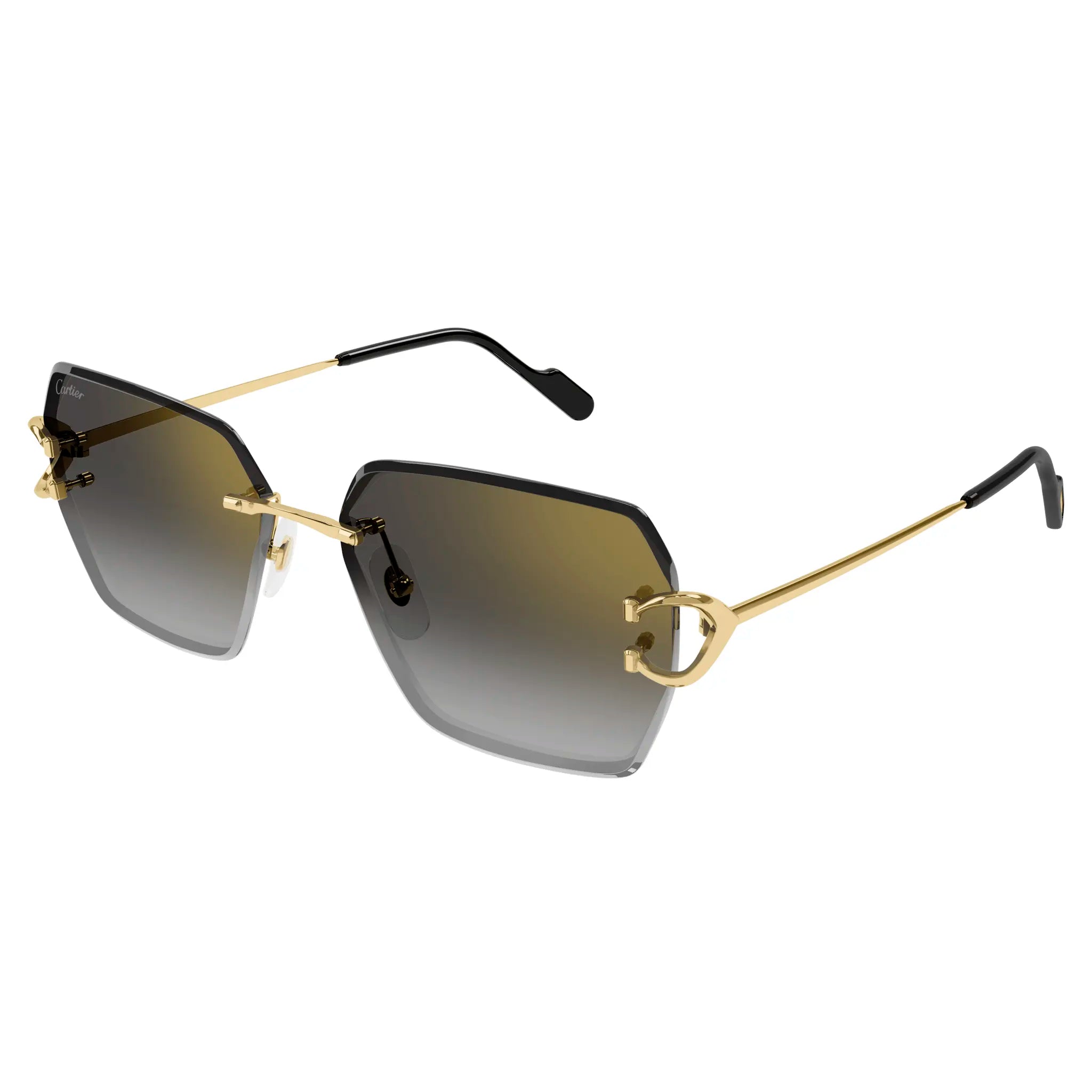 Front Side view of Cartier Eyewear CT0466S-001 Gold Grey Sunglasses